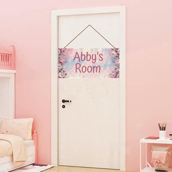 Personalized Name Sign Pink Flowers Decor For Girls Room and Baby Nursery Kids Bedroom Wood Plaque Hanging Wall Art Decor