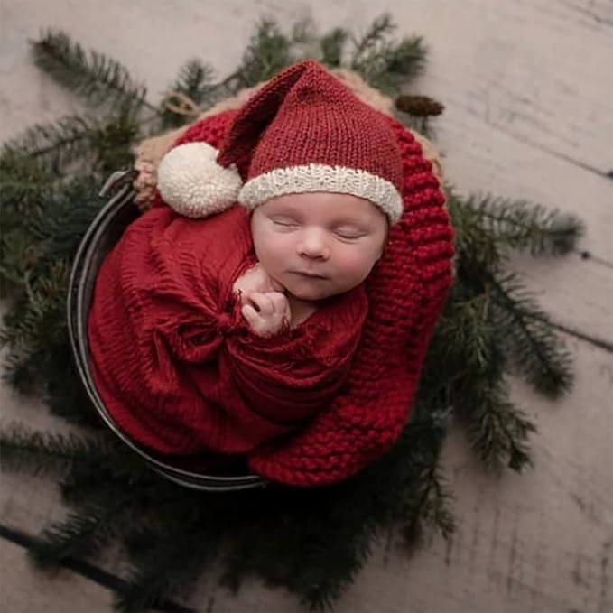 Christmas Newborn Photography Props Swaddle Wraps with Santa Hats for Baby Boys Girls Photo Props Shoot