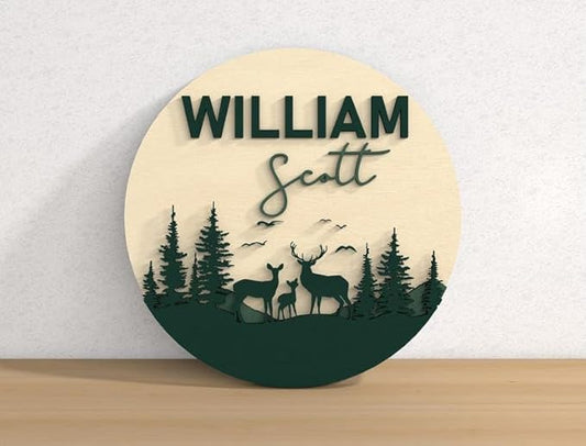 Deer Personalized Name Sign – Deer Wooden Nursery Door Decor for Boys – Custom Wall Plate – Newborn Gift