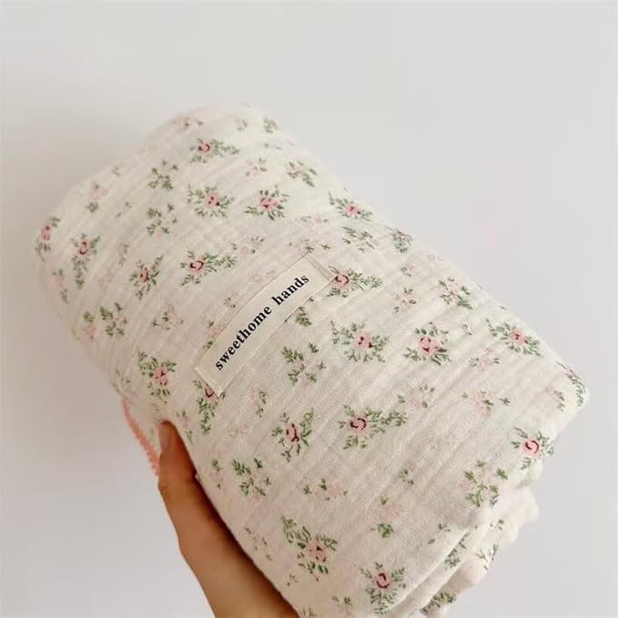 BuLuTu Cotton Muslin Toddler Blanket Pomegranate Flower Pattern Baby Quilt All Seasons, Soft Breathable Lightweight Summer Crib Baby Blanket for Girls Boys Muslin Quilts,47"x51"