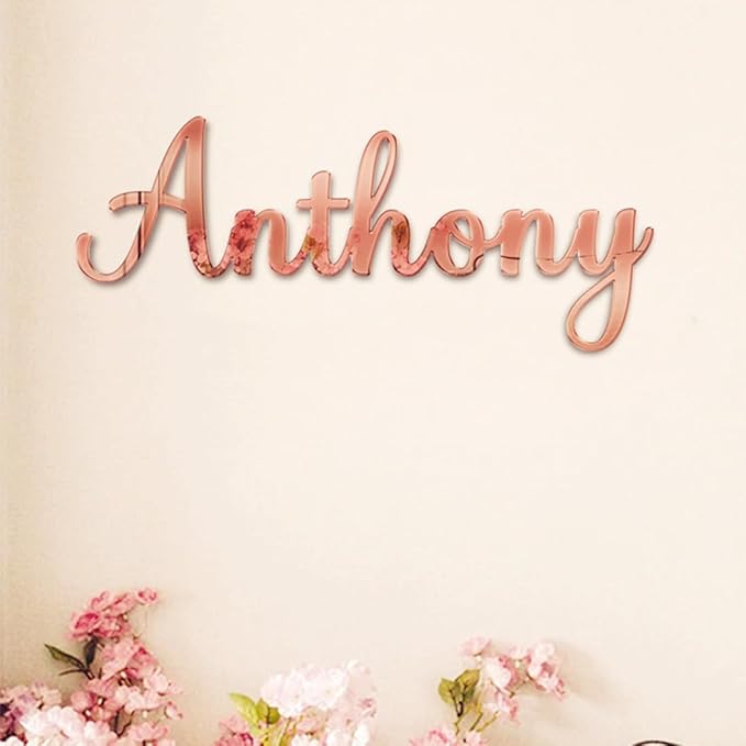 Custom Acrylic Mirror Name Sign, Personalized Mirror Wall Nursery Name Sign,Silver Gold Rose Gold Mirror Acrylic Sign,Glitter Name Baby Name Wall Art Sign Room Decor Party Decoration (style 1)