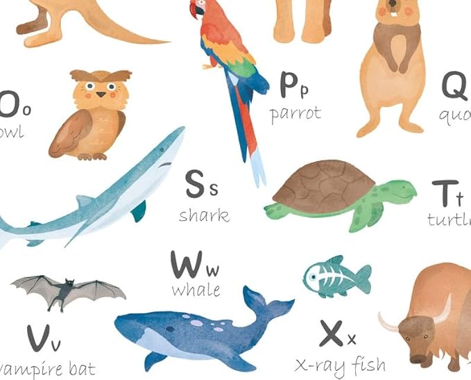 OZCONO Animal Alphabet Learning Poster, Vibrant ABC Wildlife Chart Kids, Playroom Wall Decor Art, Homeschool Education Guide (Unframed) (12x18)