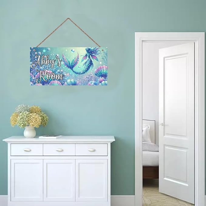 Personalized Sign Mermaid Wall Decor Beautiful Decoration for Home Kitchen Bar Garage Vintage Ocean theme Poster Plaque Decor for Kids Room Nursery Wall Decorations Stuff