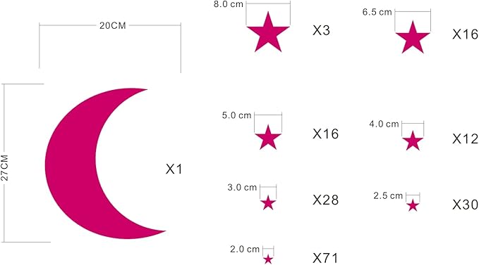 Moon and Stars Wall Decal Vinyl Sticker for Kids Boy Girls Baby Room Decoration Good Night Nursery Wall Decor Home House Bedroom Design YMX16 (Blush)