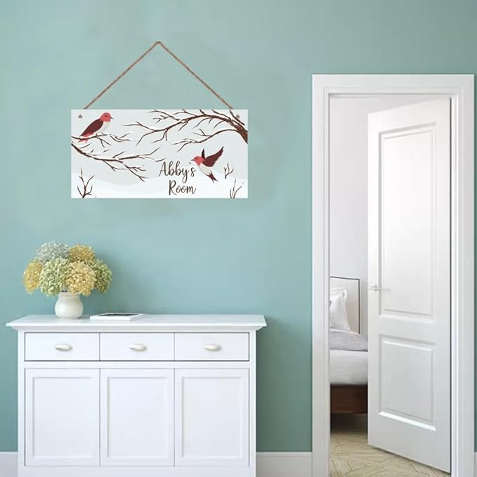 Personalized Birds Sign Snowscape Theme Art Décor For Kids Room Custom Name Door Wall Art Décor For Little Man Cave, Cartoon Nursery Art Plate For Girls Room Boys Bedroom Baby
