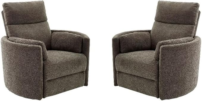 Pemberly Row Modern Brown Fabric Power Swivel Glider Recliner (Two Pack) with USB Charging Ports for Living Room