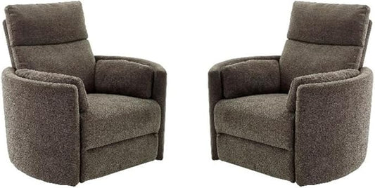 Pemberly Row Modern Brown Fabric Power Swivel Glider Recliner (Two Pack) with USB Charging Ports for Living Room