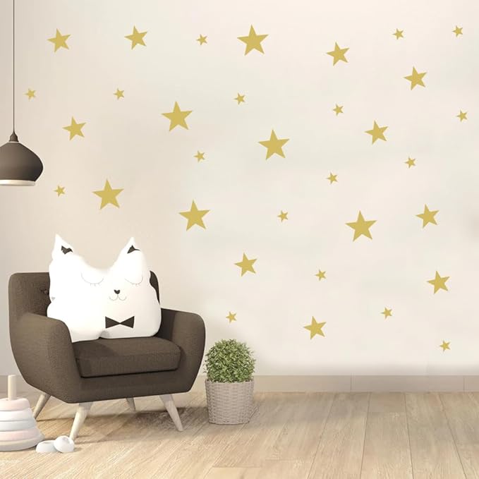155 Pcs Gold Star Wall Decals - Decorative Stickers for Nursery, Kids Room, Bedroom (1-4 Inch, Mix Sizes)