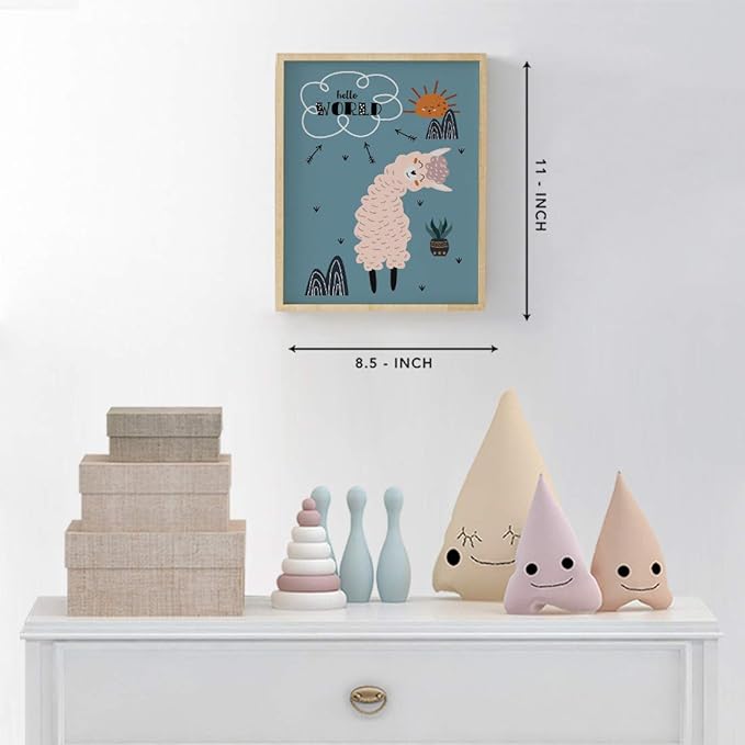 Andaz Press Nursery Kids Room Scandinavian Hello Llama Wall Art Decor Poster Prints, 8.5 x 11-inch, Scandinavian Hello World Llama Graphic, 1-Pack, Unframed