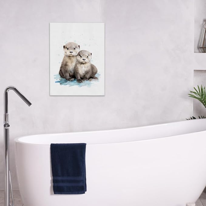 BIWSHA Sea Otter Watercolor Wall Art Prints,Sea Otter Picture Paintings Animal Canvas Wall Art Prints for Kids Room Nursery Bedroom Bathroom Home Walls,11x14 Inch (Two)