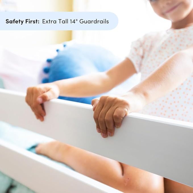 Max & Lily Bunk Bed Twin Over Full Size with Ladder, Solid Wood Platform Bed Frame with Ladder for Kids, 14" Safety Guardrails, Easy Assembly, No Box Spring Needed, White