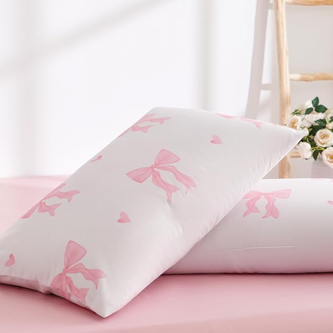 Bow Bedding Duvet Cover King 3Pcs Pink Heart Bedding Set for Girls Kids,Cute Princess Style Bowknot Love Heart Design,Ultra Soft Comforter Cover with 2 Pillowcases(No Comforter)