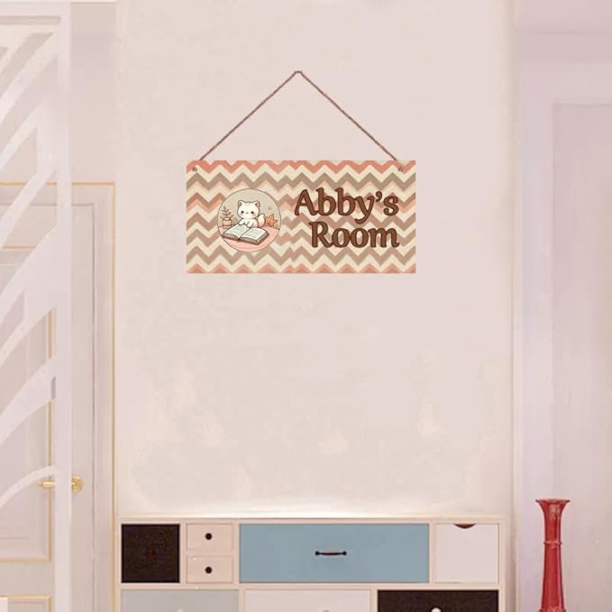 Personalized Kids Door Sign Cat Reading Book Bedroom Nursery Personalized Name Wooden Sign Décor For Kids Room