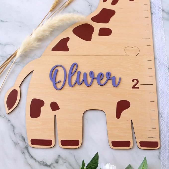 Personalized Giraffe Growth Chart, Wooden Height Ruler, Nursery Decor for Children