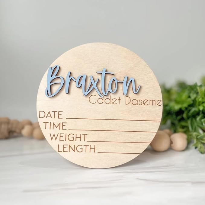 IZI POD Personalized Wooden Baby Name Announcement Signs, Custom Sign, Birth And Footprint Sign For Hospital, Girl Or Boy, Welcome Arrival Shower Gifts /2