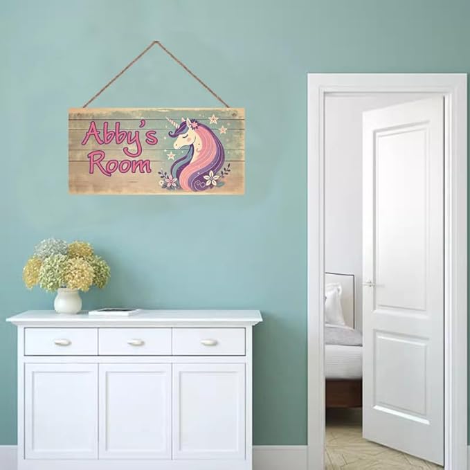 Personalized Sign Cute Unicorn Wall Decor Rainbow Decoration for Home Kitchen Bar Garage Vintage Retro Poster Plaque Decor for Kids Room Nursery Wall Decorations Stuff