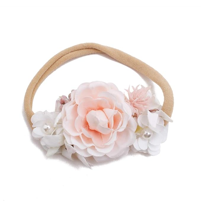Baby Girl Floral Headbands- 3pcs Nylon Headband Handmade Flower Crown Elastic Hairband Newborn Toddler Hair Accessories Gifts for Girls （1-6 years old）