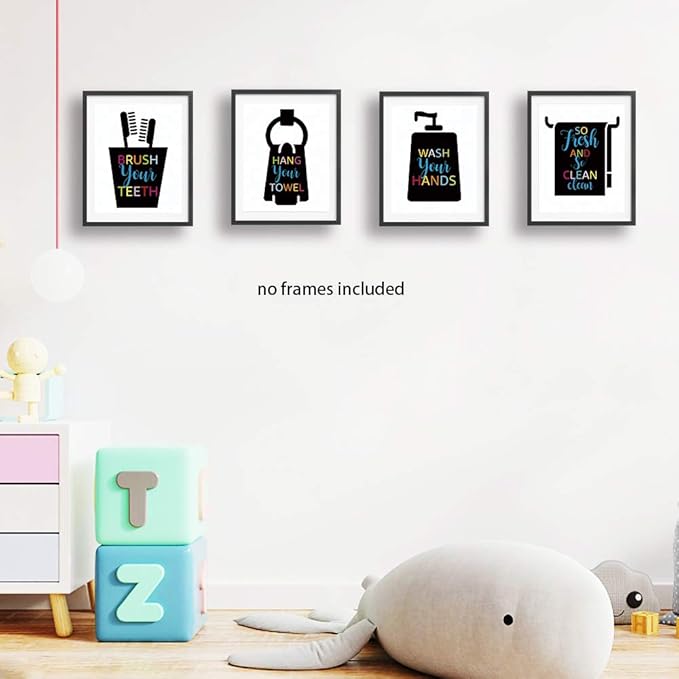 Funny Bathroom Quotes Art Print Watercolor Lettering Sign Wall Art Painting Poster, Bathroom Canvas Wall Art Printing, For Kids Washroom Decor, Black silhouette design, Set of 4 8X10 inch, No Frame