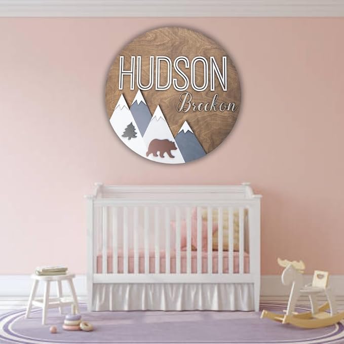 Personalized Wooden Name Sign - Custom Baby Name Signs for Nursery & Kids Room Decor - Baby Announcement Sign - Name Wall Art - Wooden Letters for Wall - Custom Round Nursery Name Sign (Design 6)