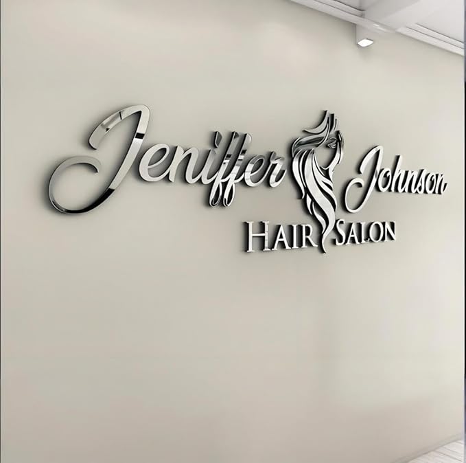 Custom Silver Acrylic Logo Sign for Business Salon or Office Wall Signage (Silver)