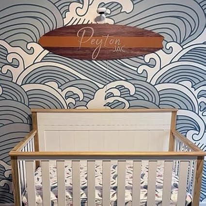 Headwaters Studio Personalized Wooden Surfboard Wall Decor – Custom Name Surfboard Sign for Nursery, Playroom, or Coastal Room – Decorative Surf Board Wall Art-2 Sizes, 12 Colors
