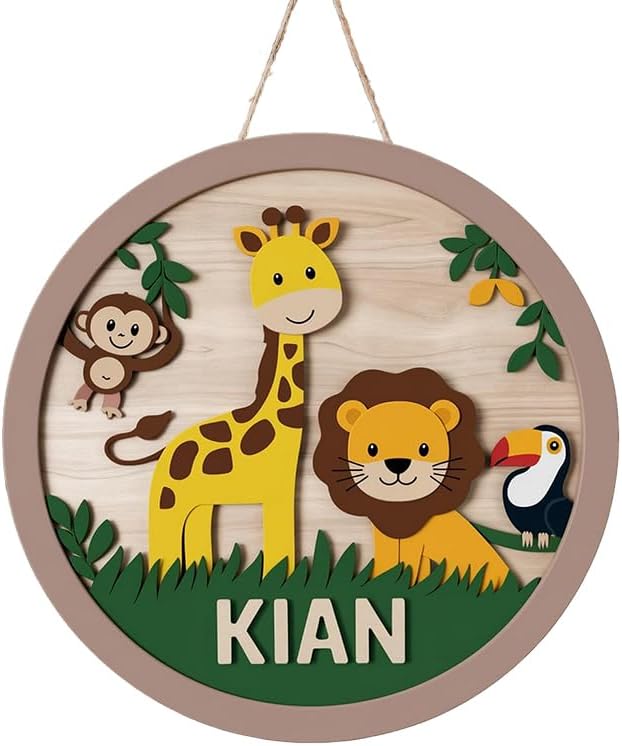 Personalized Nursery Name Sign for Boys, Animals Sign for Baby Door Decor, Newborn Gifts for Girls, Nursery Wall Bedroom Decorations, Mother's Day Gifts for New Mom Dad Gift