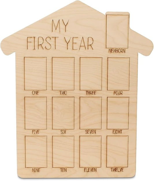 My First Year Photo Frame 14-inch, Baby Picture Frame for Baby Keepsake, Nursery Decor, and Birthday Party, by Woodpeckers