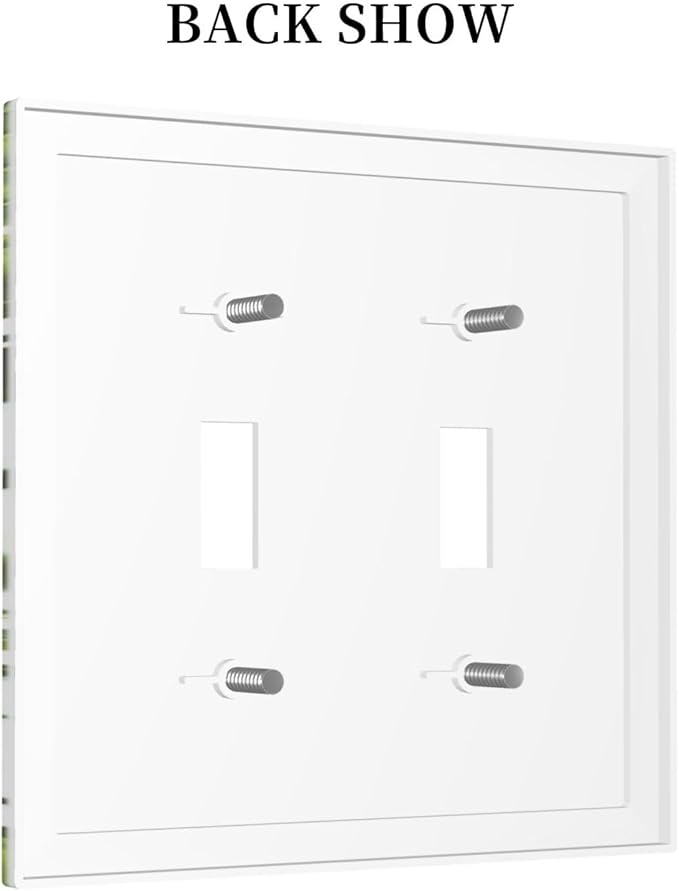 Tropical Plant Green Palm 2 Gang Light Switch Plate Decorative Double Toggle Wall Plate Banana Leaves Pink Flower Rainfores Jungle Botanical Receptacle Switchplate Decorate Home Living Room Bedroom