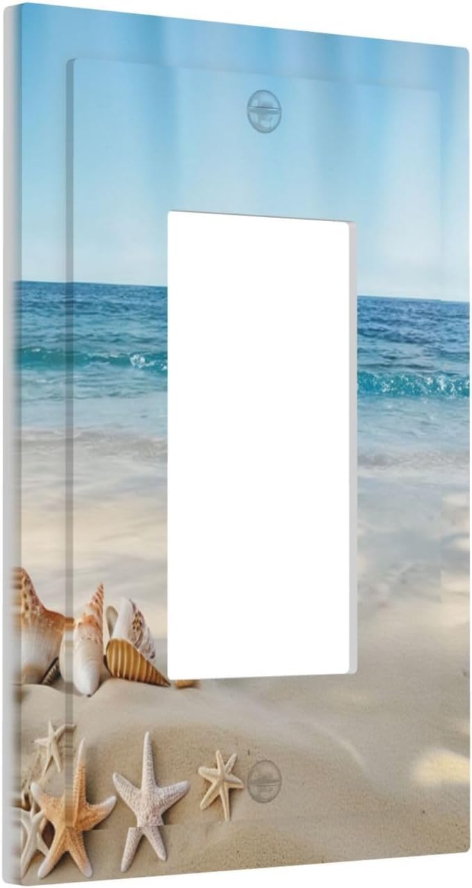 Outlet Covers Summer Beach Starfish Shells 1 Gang Light Switch Cover Plate Single Rocker Switch plate Covers Decorative Wall Plates Electrical GFCI Receptacle for Bathroom Home Decor