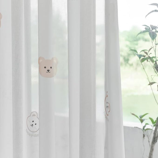 Cartoon Bears Kids Bedroom Sheer Curtains for Babys Room Living Room Grommet Top White Light-Filtering Print Bear Privacy Tulle Curtain for Nursery Baby Play Room 1 Panel (W78 L102 inch,White)