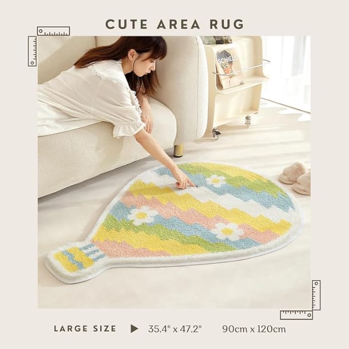 Cute Area Rug, Funny Hot Air Balloon Area Mats, Shaggy High Pile Non Slip Soft Absorbent Washable, Bedroom Bedside Bathroom Kids Gaming Nursery Room Rugs Home Decor Rug (Hot Air Balloon, 36" x 47")