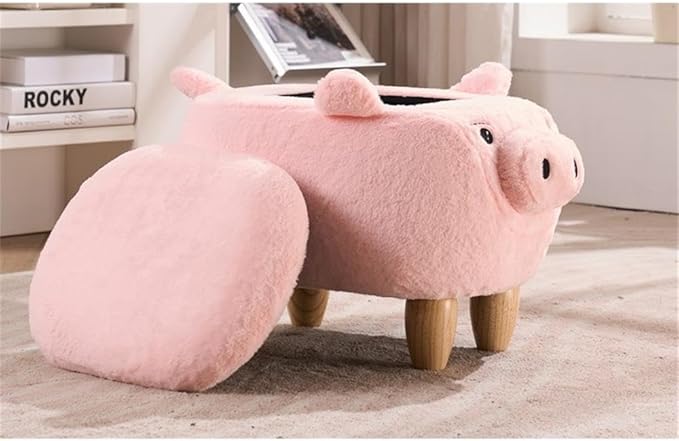 Home 2 Office Pig Storage Ottoman Stool for Bedroom, Playroom or Nursery Decor, Soft Animal-Shaped Ottoman with Wooden Legs