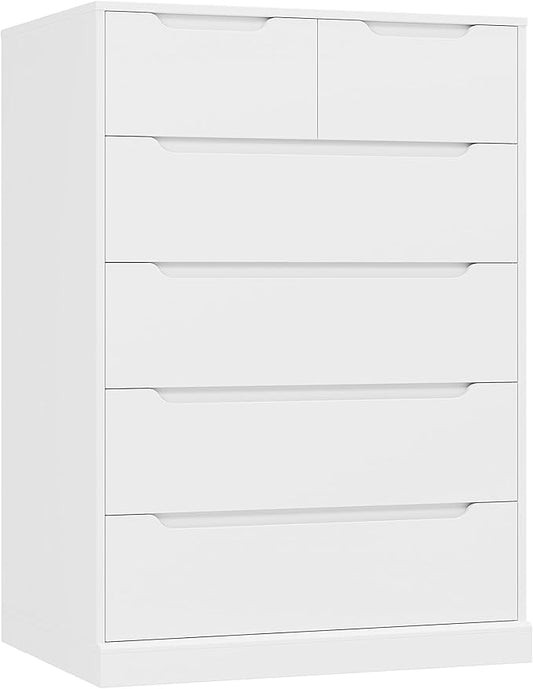 HOSTACK Modern 6 Drawer Dresser for Bedroom, Tall Chest of Drawers with Storage, Large Wood Storage Chest Organizer with Cut-Out Handle, Accent Storage Cabinet for Living Room, Entryway, Classic White