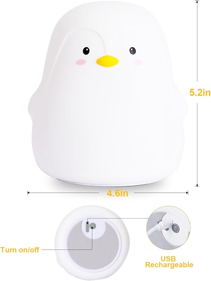 Tremdwoto Night Light for Kids, Penguin Silicone Nightlight Lamp, 7 Color Changing Nursery Night Light for Kids Bedroom, Super Gift for Boys Girls Toddler Children