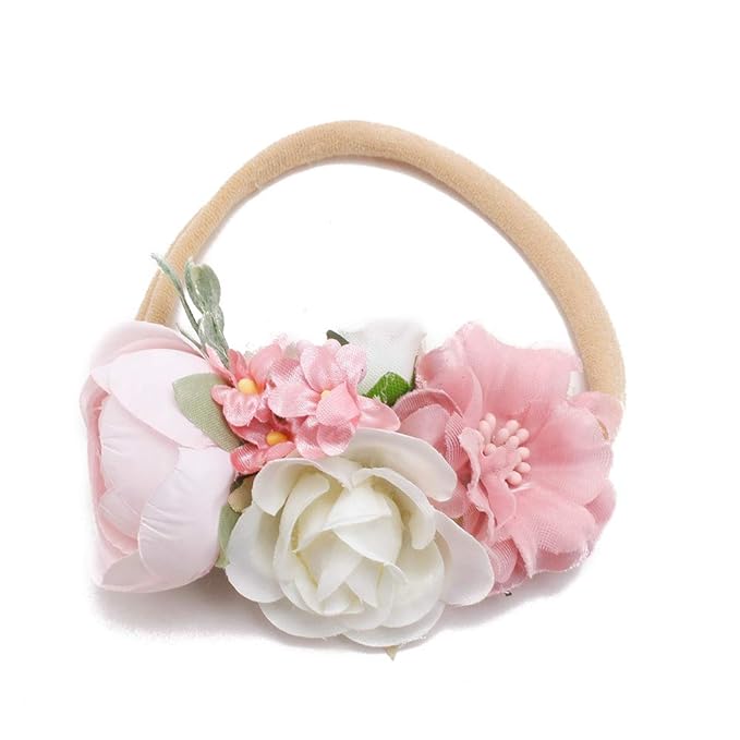 Baby Girl Floral Headband Nylon Flower Crown Elastic Hairband 3pcs Hair Accessories Gift for Girls，stretchy size 3pcs/set