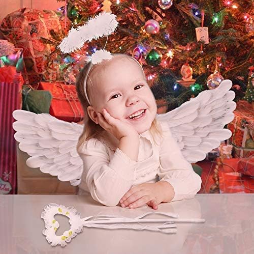 Jackcell Angel Wings for Kids, Angel costume with Halo Magic Wand, Feather Dress Up Props Cosplay Halloween Party