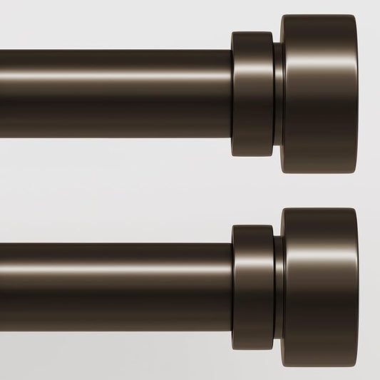 2 Pack Modern Brown Curtain Rods Set for Windows 66 to 120 Inches Adjustable Length Heavy Duty 1" Diameter Window Curtain Rod with Decorative Finials for Outdoor Bedroom Kitchen Living Room