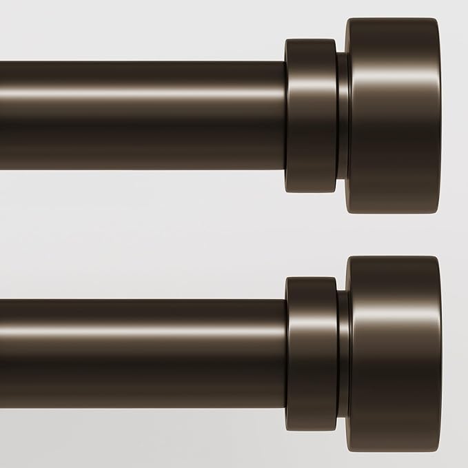 2 Pack Modern Brown Curtain Rods Set for Windows 28 to 48 Inches Adjustable Length Heavy Duty 1" Diameter Window Curtain Rod with Decorative Finials for Outdoor Bedroom Kitchen Living Room