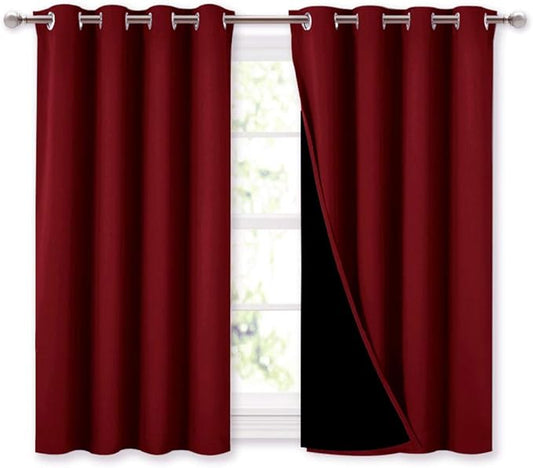 NICETOWN Kitchen Full Blackout Curtain Panels, Super Thick and Soft Insulated Window Covers, 100% Blackout Draperies with Black Backing for Cafe Window (Burgundy Red, Set of 2 PCs, 52 by 45-inch)