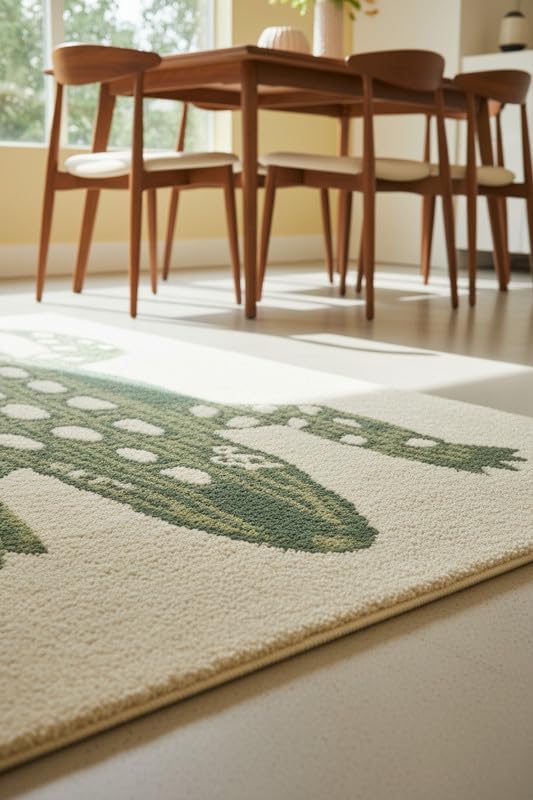 Hand-Tufted Wool Area Rug - Playful Alligator Design (9x9 Ft Square) - Soft & Plush Texture - Beige and Green - Luxury Accent Rug for Bedroom, Living Room, Nursery, and Playroom