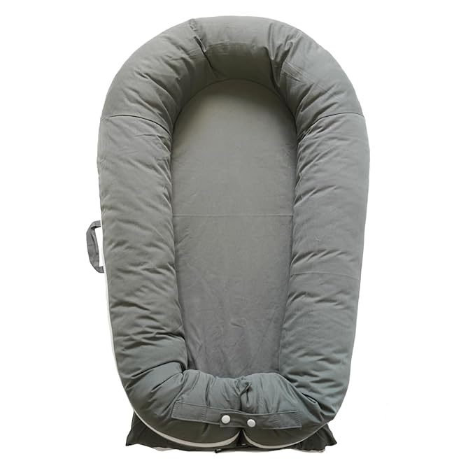 CooCooBaby Deluxe Infant Lounger, Baby Nest Cover for Baby Girls & Boys, Newborn Essentials for Baby 0-12 Months, 100% Cotton(Gray)