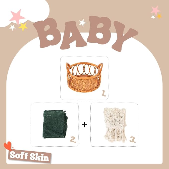 Kate Newborn Photography Props Set&Wood Texture Floor Mat(5x4ft)