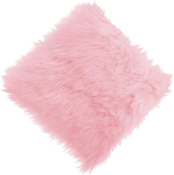 12inch Square Small Faux Fur Sheepskin Cushion Soft Plush Area Rug,Photo Background for Small Product Desktop Photography,Display and Decor,Jewelry,Nail Art,Locker Accessories (Pink)