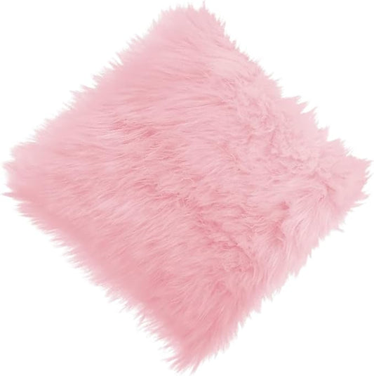 12inch Square Small Faux Fur Sheepskin Cushion Soft Plush Area Rug,Photo Background for Small Product Desktop Photography,Display and Decor,Jewelry,Nail Art,Locker Accessories (Pink)