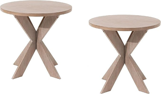 Set of 2 Farmhouse Cross Leg end Table, French Country Accent Side Table for Family, Dinning or Living Room, Small Spaces, Modern, Round, Vintage Grey Finish. (2 Pack)