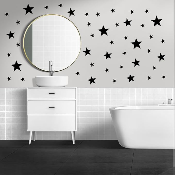 155 Pcs Black Star Wall Decals – Mix Sizes (1Inch-4Inch) Peel & Stick Vinyl Stickers for Kids Room, Nursery & Bedroom Décor