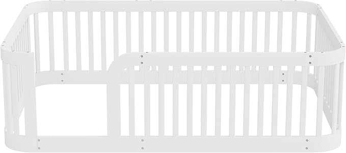 Full Size Floor Bed with High Rails, Montessori beds for Kids Solid Wood Bed Frame, White