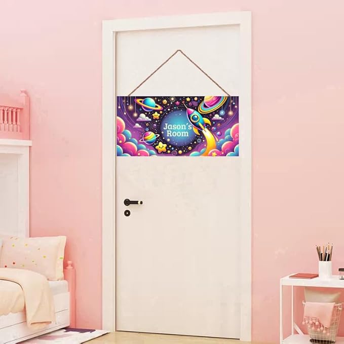 Personalized Name Sign Universe Theme Decor For Kids Room and Baby Nursery Kids Bedroom Wood Plaque Hanging Out Space Wall Art Decor
