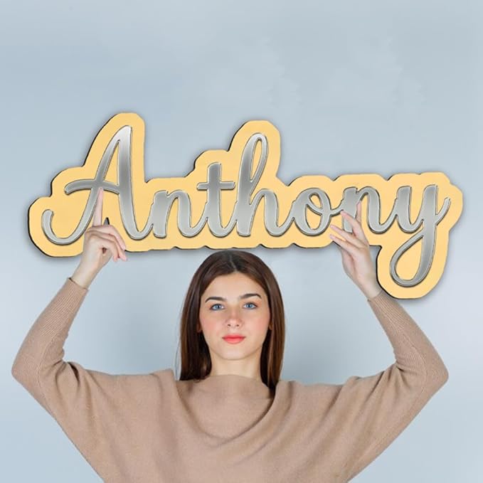 Custom Acrylic Mirror Name Sign, Personalized Mirror Wall Nursery Name Sign,Silver Gold Rose Gold Mirror Acrylic Sign,Glitter Name Baby Name Wall Art Sign Room Decor Party Decoration (style 2)