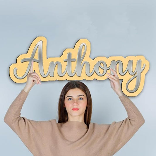 Custom Acrylic Mirror Name Sign, Personalized Mirror Wall Nursery Name Sign,Silver Gold Rose Gold Mirror Acrylic Sign,Glitter Name Baby Name Wall Art Sign Room Decor Party Decoration (style 2)